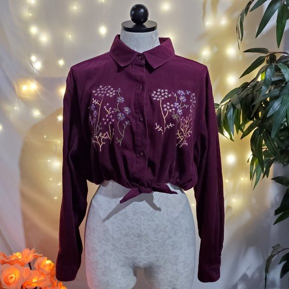 BonWorth Tops - BonWorth Reworked Embroidered Corduroy Crop Top XL